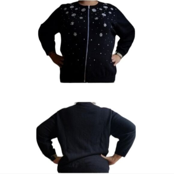 Sweater Cathy Daniels Cardigan Black Jacket Floral Women's WOMAN'S Extra Large - Picture 2 of 11